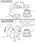  ambiguous_gender anthro arachnid arthropod big_butt black_and_white butt cake dessert fangs food group humor male meme monochrome multi_eye nude simple_background spider stick_figure text websheck websly 