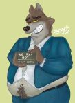  absurd_res agogoart anthro belly canid canine canis clothed clothing dreamworks dress_shirt hairy hairy_belly hi_res male mammal mr._wolf_(the_bad_guys) overweight overweight_male shirt solo suit the_bad_guys topwear wolf 