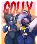  artist_name:saltyseaskunk blue_body blue_fur blueberry_(bitfly) clothing duo fur gesture leotard male mammal mephitid nervous pepper_westerly sailor_hat sailor_uniform short_stack skunk solo suggestive suggestive_gesture thick_thighs 