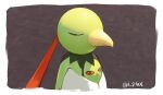  beak bird border brown_background closed_eyes commentary_request i_g1ax no_humans pokemon pokemon_(creature) solo twitter_username upper_body white_border xatu 