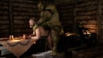  16:9 anal anal_penetration axe candle detailed_background duo facial_hair furniture hand_on_shoulder hi_res human human_penetrated humanoid inside lex-icon male male/male male_penetrated male_penetrating male_penetrating_male mammal melee_weapon muscular muscular_male not_furry nude on_table orc penetration sex shoulder_grab table weapon widescreen 