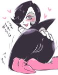  android anus black_hair blush bodily_fluids crossgender female genital_fluids genitals hair hand_on_butt hearts_around_head hi_res humanoid japanese_text kneeling looking_back machine mettaton mettaton_ex negoya not_furry open_mouth pussy robot robot_humanoid simple_background solo text translation_request undertale undertale_(series) video_games white_background 