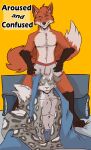  annoyed anthro bed bedroom butt canid canine clothed clothing comic confusion cover cover_art cover_page digital_media_(artwork) dominant dominant_male duo felid fox fur furniture hair hi_res looking_at_viewer male male/male mammal mindoffur nipples pantherine smile smirk snow_leopard tail text 
