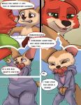  anthro bodily_fluids canid canine comic dialogue diaper disney duo fennec finnick fox hi_res infantilism kuuneho male male/male mammal nick_wilde pacifier red_fox speech_bubble zootopia 