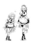  2girls alternate_hairstyle apron boots braid braided_ponytail chika_(keiin) clothes_lift cosplay curtsey dier_maid_(girls&#039;_frontline) frilled_skirt frills g11_(girls&#039;_frontline) g36_(girls&#039;_frontline) girls&#039;_frontline highres long_hair maid maid_apron maid_headdress multiple_girls skirt skirt_lift 