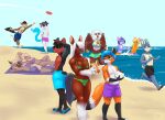  absurd_res anthro avian beach bikini canid canine clothing enthis equid equine felid footwear fox frisby group gryphon hat headgear headwear hendak hi_res horse mammal mattocat metal_(artist) metal_(character) mythological_avian mythology rocoro sandals sea seaside swimming_trunks swimwear tegani thibby water 