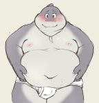  2021 anthro belly blush bulge clothing deebu dreamworks fish grey_body humanoid_hands male marine moobs mr._shark_(the_bad_guys) navel nipples overweight overweight_male shark simple_background solo the_bad_guys underwear 