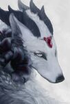  2021 ambiguous_gender demortum digital_media_(artwork) dragon feral fur furred_dragon hi_res horn solo white_body white_eyes white_fur 