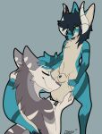  allen_(mozerellafella) anthro ball_fondling ball_sniffing balls big_balls duo fondling genitals hi_res horn intersex intersex/male kobold male nuzzling sergal sniffing toony(toonykobold) 