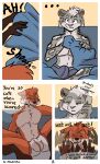  annoyed anthro bed bedroom bulge butt calling_for_help canid canine clothed clothing comic confusion detailed_bulge dominant dominant_male duo english_text falling felid fox fur furniture genital_outline hair hi_res male male/male mammal mindoffur nipples pantherine penis_outline smile smirk snow_leopard surprise tail_motion text underwear 