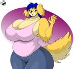  absurd_res anthro big_breasts breasts canid canine canis chrisandcompany clothing domestic_dog female hair hi_res huge_breasts mammal solo 