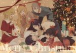  6+girls blonde_hair blurry bokeh bow_hairband box capelet christmas_tree clothing_cutout deg_(deguana) depth_of_field eve_santaclaus eyebrows_visible_through_hair facing_another fang fur-trimmed_capelet fur_trim gift gift_box hair_between_eyes hairband hayami_kanade highres idolmaster idolmaster_cinderella_girls kneeling kurosaki_chitose leaning_forward light_particles looking_at_another lying maid matoba_risa merry_christmas mochizuki_hijiri multiple_girls ohtsuki_yui on_back on_stomach pina_korata red_sash santa_costume sash shiomi_syuko shirayuki_chiyo shoulder_cutout sitting skin_fang stuffed_toy wide-eyed yokozuwari 