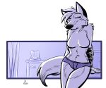 6:5 bathroom candle canid canine canis clothing female mammal monochrome panties purple tomboy underwear wolf 