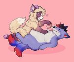  anthro blush bovid canid canine caprine chubby_male dessert doughnut duo feederism feeding female feralsoren fluffy food hi_res hybrid male male/female mammal sheep 