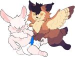  alpha_channel ambiguous_gender anthro breasts diaper duo feathered_wings feathers felid feline female feralsoren fluffy hybrid infantilism lagomorph leporid lynx mammal rabbit squish wings 