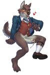  &lt;3 absurd_res anthro blush bottomless canid canine canis clothed clothing dreamworks foreskin genitals hi_res humanoid_genitalia humanoid_penis kiwi_hugh male mammal mr._wolf_(the_bad_guys) necktie penis simple_background solo the_bad_guys white_background wolf 