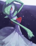  blurry bright_pupils closed_mouth colored_skin commentary_request dated gardevoir pokemon pokemon_(creature) red_eyes signature snowing solo white_skin yu_ikedon 