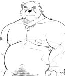  2021 absurd_res anthro belly hi_res humanoid_hands kemono male mammal monochrome moobs navel nipples overweight overweight_male simple_background solo ursid white_background whitebeast20 