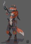  2017 anthro biped canid canine clothing eyewear female fox furgonomics goggles grey_background gun handgun hi_res knife mammal pistol ranged_weapon simple_background solo standing suit weapon wolfdawg 