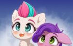  16:10 2021 :3 absurd_res aged_down blue_eyes blush digital_media_(artwork) duo equid equine eyelashes female feral green_eyes hair hasbro hi_res mammal mlp_g5 multicolored_hair my_little_pony open_mouth open_smile pegasus pipp_petals_(mlp) purple_hair sibling sister sisters smile symbianl widescreen wings young zipp_storm_(mlp) 