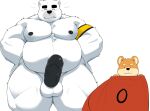  2021 absurd_res anthro balls belly bhtoss black_nose blush bodily_fluids cute_fangs duo erection eyes_closed genitals hi_res humanoid_genitalia humanoid_penis kemono male mammal moobs mouse murid murine navel nipples overweight overweight_male penis polar_bear rodent simple_background size_difference sweat ursid ursine white_background 