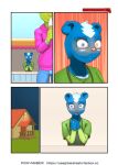  anthro blue_body blue_fur blush comic dessert duo ear_piercing ear_ring female food fur green_body green_fur happy_tree_friends hi_res ice_cream ice_cream_cone licking male mammal mephitid nutty_(htf) petunia_(htf) piercing pink_nose rabbittakahashi rodent sciurid skunk smile tongue tongue_out tree_squirrel 