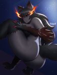  animal_humanoid big_butt black_body black_fur black_hair black_sclera butt canid canid_humanoid canine canine_humanoid female fur hair hi_res humanoid joylewds mammal mammal_humanoid nude solo 