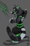  2017 anthro biped canid canine canis claw_marks claws ear_piercing eyewear facial_piercing fangs gesture goggles grey_background hi_res male mammal nose_piercing open_mouth piercing simple_background solo standing tayerr teeth thumbs_up wolf wolfdawg 