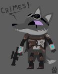  2017 ambiguous_gender anthro armor biped canid canine clothed clothing eyewear eyewear_on_head fox fully_clothed goggles goggles_on_head grey_background gun hi_res knee_pads mammal ranged_weapon scope simple_background solo standing weapon wolfdawg 