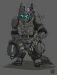  2017 ambiguous_gender anthro armor biped canid canine claws clothed clothing crouching fully_clothed furgonomics grey_background hi_res mammal scarf simple_background solo titanfall wolfdawg 