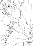  1girl armor ass blush breasts cameltoe clenched_teeth fire_emblem fire_emblem_echoes:_shadows_of_valentia greyscale highres kh_(tanakananataka) large_breasts long_hair looking_at_viewer mathilda_(fire_emblem) monochrome nipples panties solo teeth torn_clothes underwear 