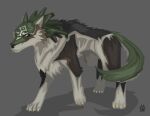  2017 black_body black_fur blue_eyes brown_body brown_fur canid canine canis claws feral full-length_portrait fur green_body green_fur grey_background link_(wolf_form) male mammal nintendo portrait simple_background solo the_legend_of_zelda video_games white_body white_fur wolf wolfdawg 