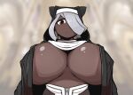  animal_humanoid big_breasts breasts cat_humanoid cleavage clothed clothing conditional_dnp dark_body dark_skin felid felid_humanoid feline feline_humanoid female freckles_on_breasts hair hair_over_eye hi_res humanoid looking_at_viewer mammal mammal_humanoid nero_(quin-nsfw) nun one_eye_obstructed quin-nsfw red_eyes solo 
