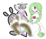  &lt;3 5_toes absurd_res barefoot breasts dirty_feet english_text erboiler erboiler_(artist) feet female foot_fetish foot_focus gardevoir green_body hi_res humanoid humanoid_feet looking_at_viewer multicolored_body nintendo not_furry pok&eacute;mon pok&eacute;mon_(species) red_eyes small_breasts soles solo text toes two_tone_body video_games white_body 