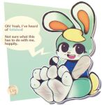  3_toes absurd_res animal_crossing anthro blonde_hair blush clothed clothing dialogue dogeoisie feet foot_fetish foot_focus fur green_body green_fur hair hi_res lagomorph leporid looking_at_viewer male mammal nintendo partially_clothed paws rabbit sasha_(animal_crossing) soles solo talking_to_viewer toe_curl toes video_games white_body white_fur 