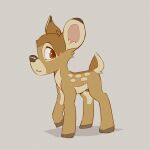  bambi bambi_(film) big_ears brown_body brown_fur cervid disney feral fur hi_res hooves invalid_tag mammal red_eyes simple_background skidoo smile solo spots tail_tuft tan_body tan_fur tuft 