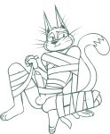  2021 anthro balls bandage cattus_the_one_blade domestic_cat erection felid feline felis genitals hi_res male mammal mighty_magiswords monochrome nude penis redout simple_background sitting smile solo white_background wrapped_up 