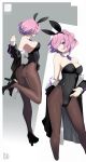  animal_ears ass bare_shoulders black_leotard breasts commission cropped_legs detached_collar fake_animal_ears fate/grand_order fate_(series) hair_over_one_eye high_heels highleg highleg_leotard highres jacket leotard light_purple_hair mash_kyrielight medium_breasts multiple_views off_shoulder open_clothes open_jacket pantyhose playboy_bunny purple_eyes rabbit_ears rabbit_tail sakuraidai short_hair skeb_commission strapless strapless_leotard tail 