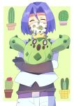  1boy 51487 absurdres blush cacnea cactus closed_eyes coronavirus_pandemic green_background highres james_(pokemon) male_focus mask pokemon_(creature) team_rocket 