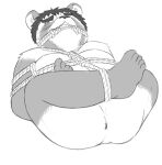  2021 anthro anus blush bound butt canid canine jackboot_ihi male mammal nipples overweight raccoon_dog rope sad solo tanuki young 