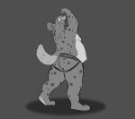  2020 anthro belly butt clothing dippubear hi_res humanoid_hands hyaenid jockstrap male mammal overweight overweight_male simple_background solo underwear 