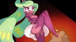  black_background breasts drunk_oak duo featureless_crotch female female_focus green_hair hair hi_res humanoid looking_down pink_body pink_eyes red_background simple_background solo_focus white_body 