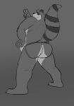  2020 anthro butt canid canine clothing dippubear hi_res humanoid_hands jockstrap male mammal overweight overweight_male raccoon_dog simple_background solo tanuki underwear 