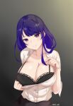  1girl amai-pai breasts cleavage genshin_impact highres large_breasts raiden_shogun smile solo upper_body 