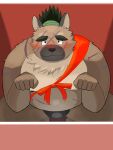  2021 9dtq0 absurd_res anthro belly blush canid canine canis cute_fangs domestic_dog hi_res humanoid_hands kemono lifewonders male mammal moobs overweight overweight_male scar solo tokyo_afterschool_summoners video_games yasuyori 