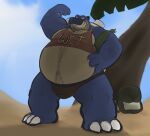  2020 anthro beach belly blastoise blue_body bulge clothing dippubear hi_res humanoid_hands male navel nintendo outside overweight overweight_male pok&eacute;mon pok&eacute;mon_(species) seaside shirt solo swimwear topwear video_games 