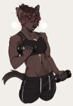  accessory anthro athletic athletic_anthro athletic_female black_nose bra breasts breath brown_body brown_fur chest_markings chest_tuft clothing digital_media_(artwork) drawstring dumbbell ear_piercing ear_ring exercise exercise_clothing female fur gradient_hair hair hair_accessory hair_tie hi_res kasusei mammal markings midriff mustelid navel panting piercing portrait short_hair simple_background small_breasts solo sports_bra sportswear standing sweatpants teeth_visible three-quarter_portrait tomboy tuft underwear unknown_species weightlifting weights white_background white_markings workout workout_clothing 