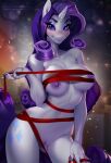  2021 anthro aomori areola breasts cutie_mark digital_media_(artwork) equid equine eyebrows eyelashes female fingers friendship_is_magic genitals horn looking_at_viewer mammal my_little_pony nipples pussy rarity_(mlp) ribbons solo unicorn 