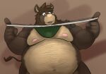  2021 anthro asinus belly brown_body clothing dippubear donkey equid equine hi_res humanoid_hands jockstrap male mammal moobs nipples overweight overweight_male solo underwear 