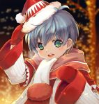  1boy blue_hair christmas fayt_leingod green_eyes hat looking_at_viewer male_focus mittens mzkk_1826 open_mouth scarf smile solo star_ocean star_ocean_anamnesis star_ocean_till_the_end_of_time tree winter_clothes younger 
